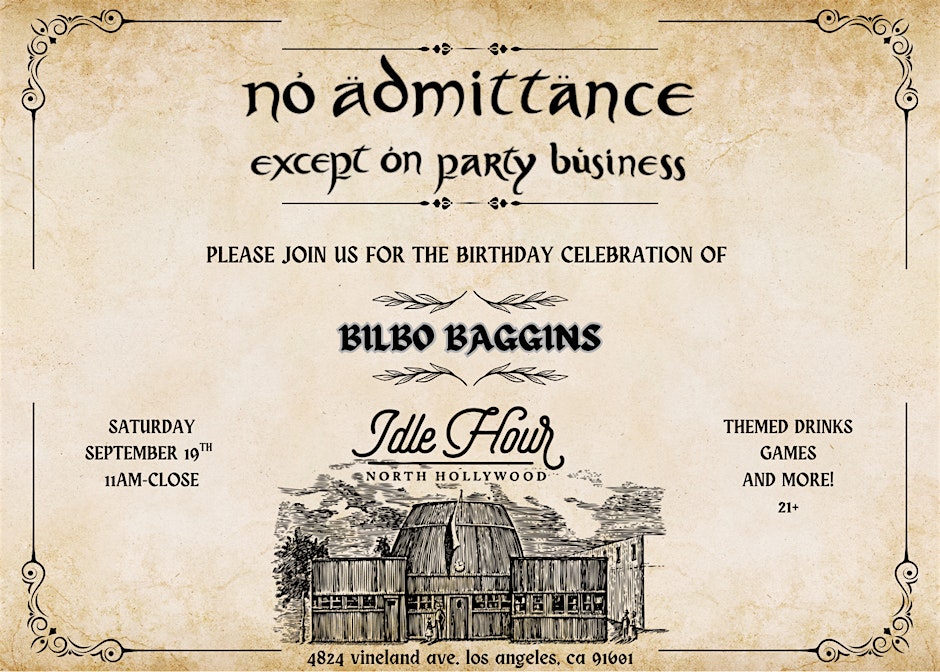 Bilbo Baggins Birthday Bash